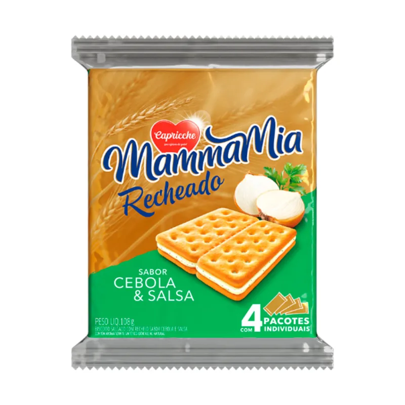 Biscoito Recheado Capricche Mammamia Salgado Cebola e Salsa 108g - Capricche
