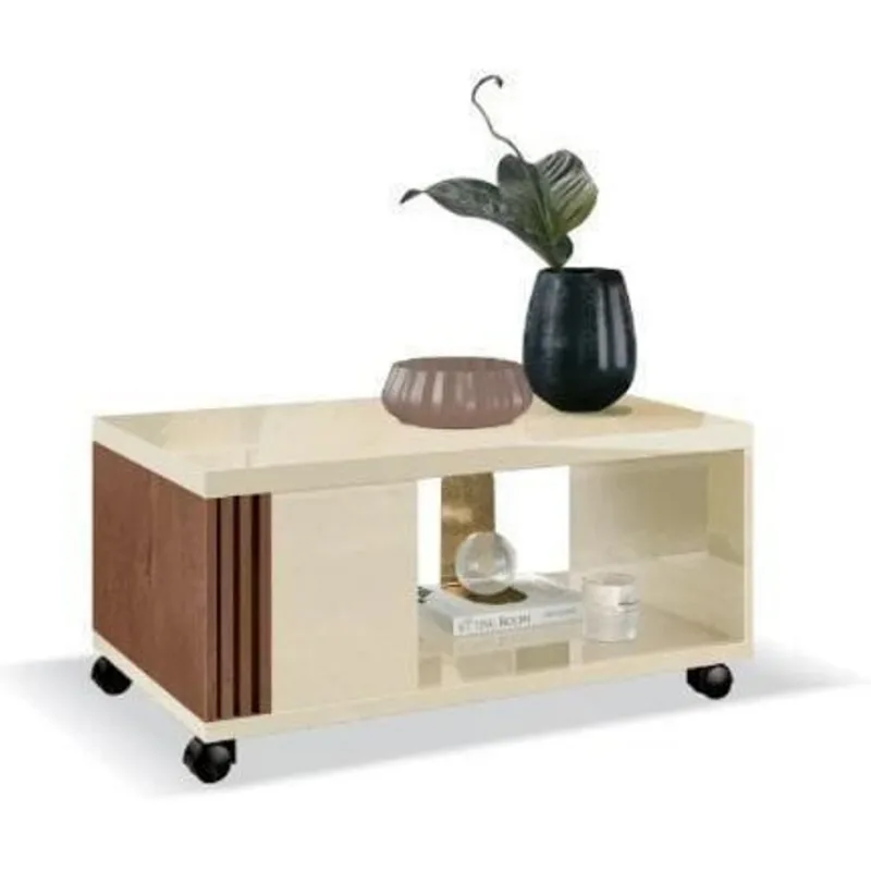 Mesa de Centro EDN Pratica Off White e Natural 85x38x48,5cm