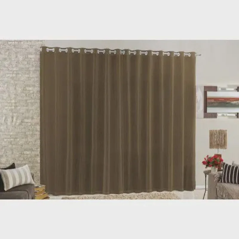 Cortina para varão simples tecido voal linho 4,00 x 2,60 - marrom