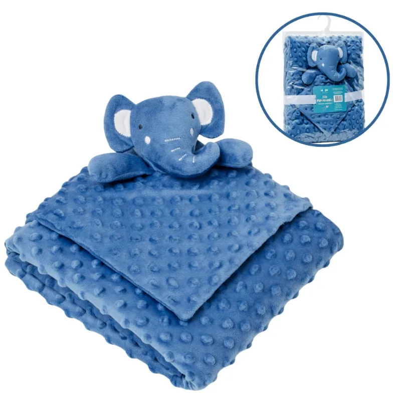 Kit Coberta Manta e Naninha Elefantinho Azul Linha Premium