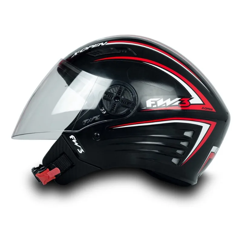 Capacete Fw3 Para Moto X Open Preto Vermelho Tamanho 58