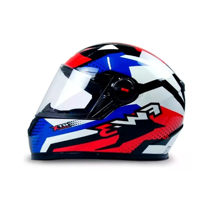 Capacete Moto Fechado grx Super Vermelho com Azul/Branco Viseira Cristal Inmetro Tamanho 56 - FW3