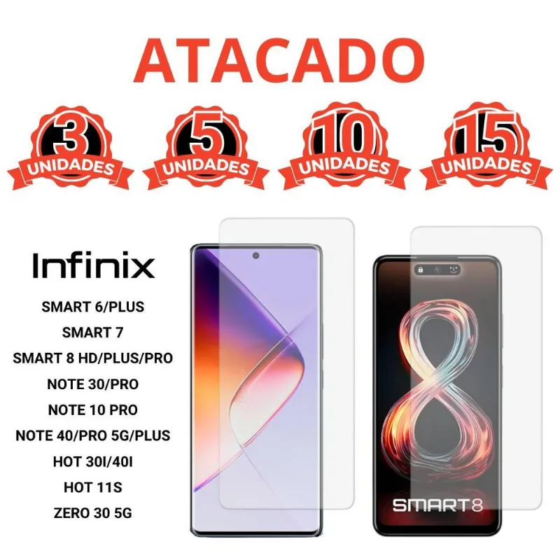 Kit 3 Ou 5 Película Vidro 3d Revenda Infinix Smart 6 7 8