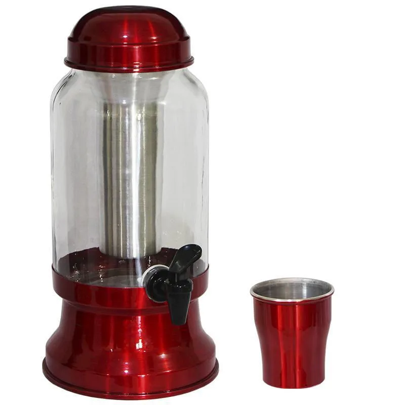 Suqueira Barrica Vidro 3,2 Lt Porta Gelo Vermelho Verniz - Não Disponível - Artigos De Festa