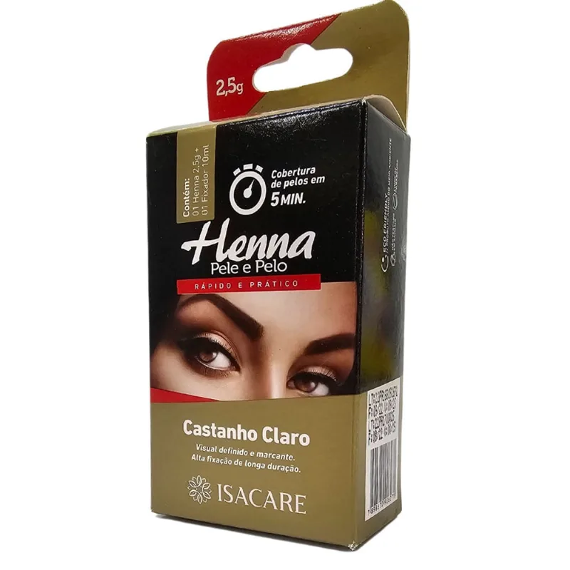 Henna Sobrancelha Pele e Pelo Castanho Claro Isacare 2,5g