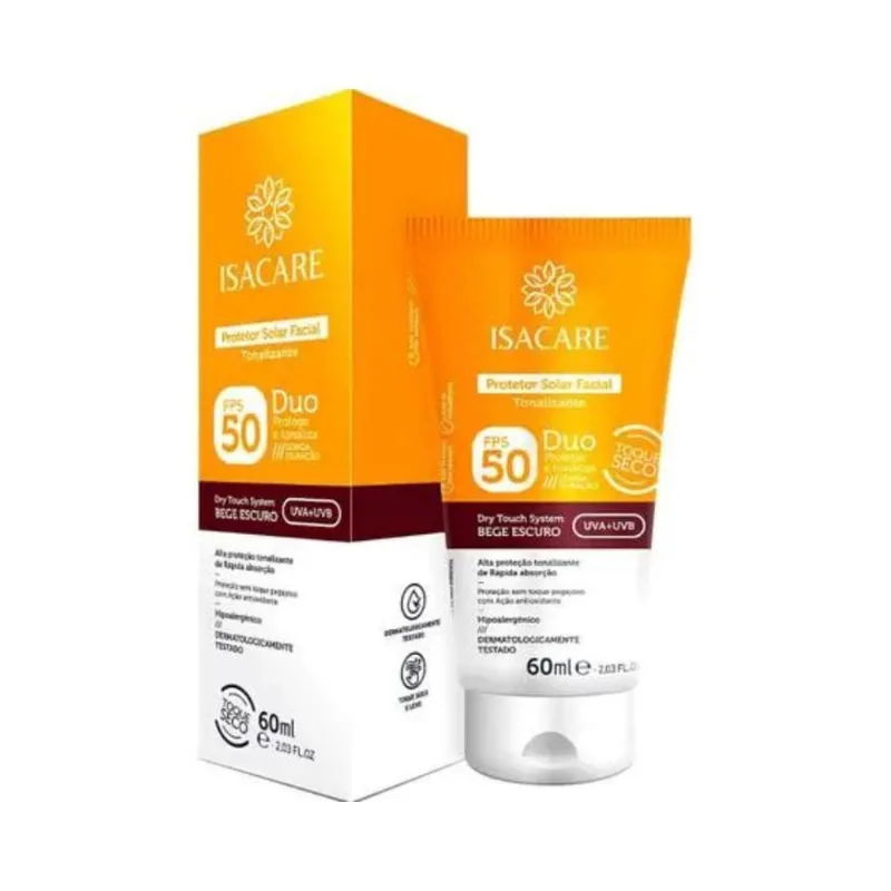 Protetor Solar Facial FPS50 Isacare 60ml Bege Escuro