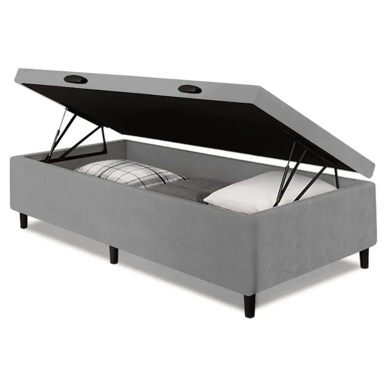 Cama Box com Baú Solteiro 0,88 com 41cm de Altura Prince Cinza - Não Disponível - Móveis