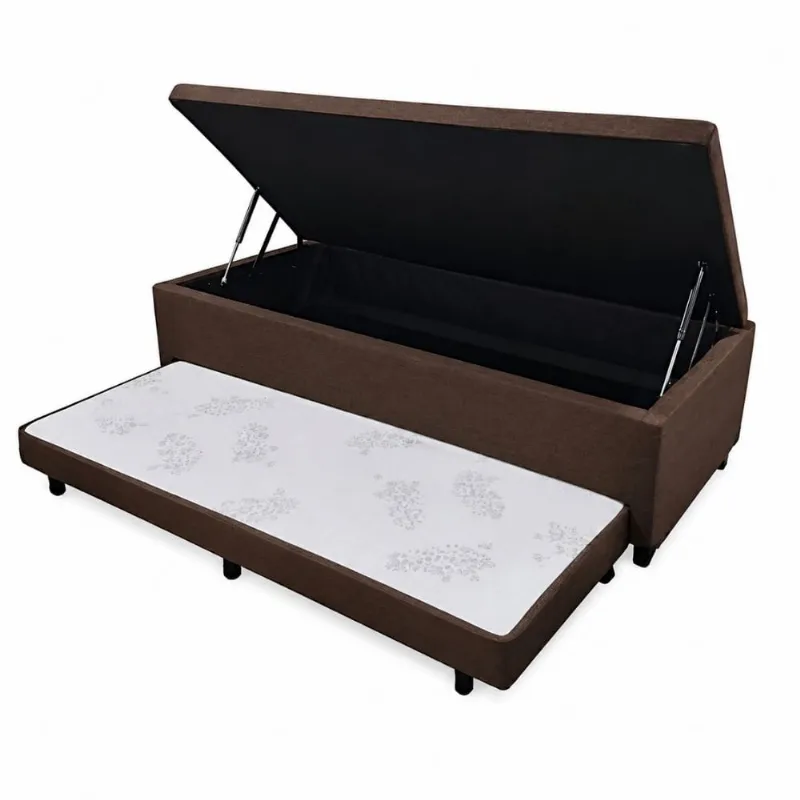 Base Box Baú Solteiro com Cama Auxiliar Prince 88x188x46cm | Tabaco
