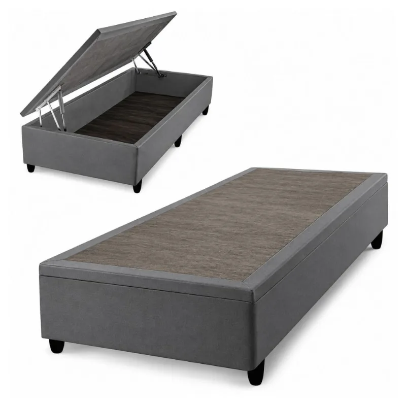 Base Box Báu Solteiro Prince Sued 88x187x41cm | Cinza