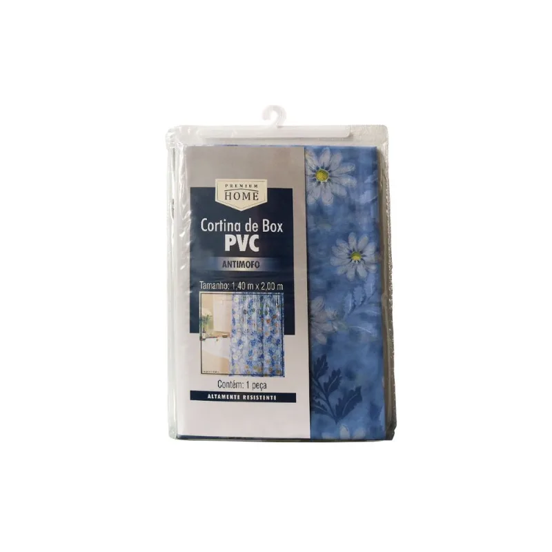Cortina Box Banheiro Pvc Resistente 1,40x2,00 Antimofo - Flor Azul
