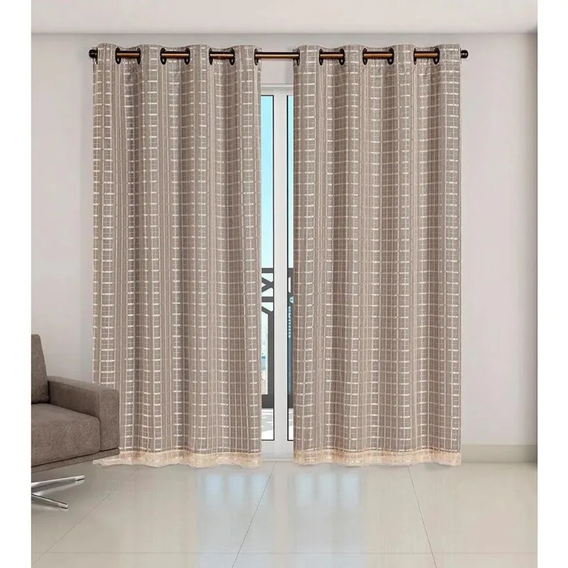 Cortina Voil Xadrez Sala, Quarto E Cozinha 6,00 X 2,80 Avelã