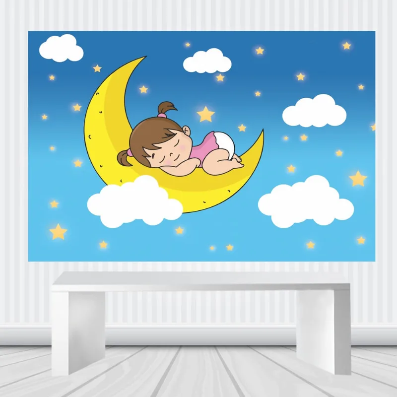 Painel de festa 2.50m X 1.50m Lua Céu Menina