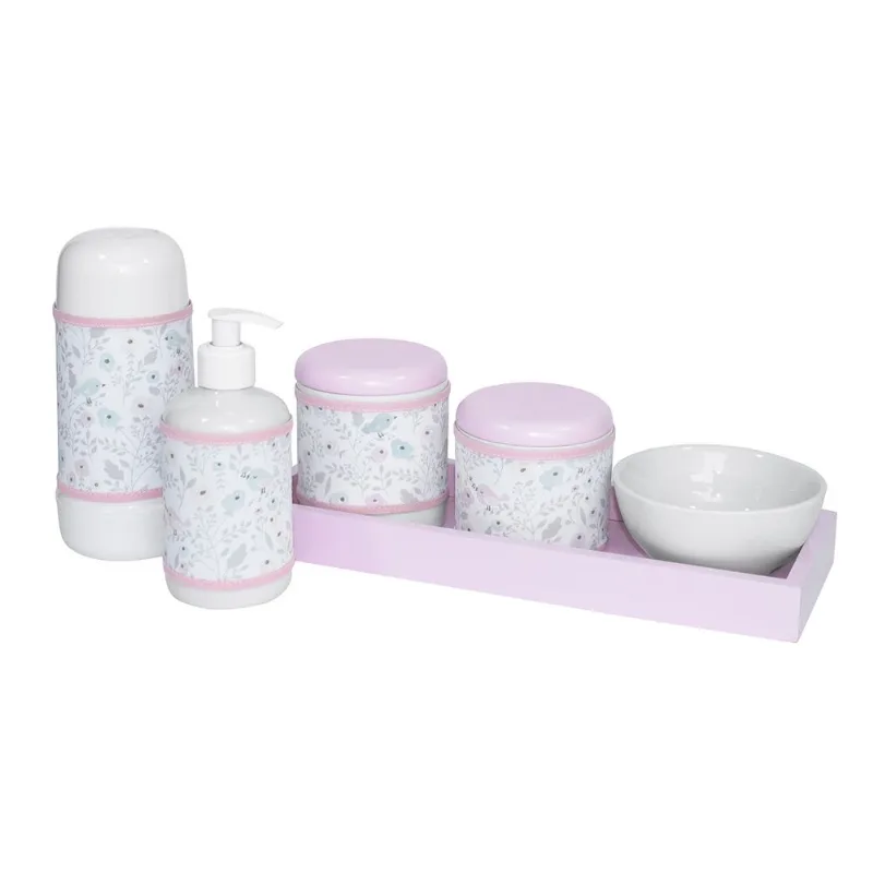 Kit Higiene Slim Rosa Garrafa Pequena Capa Jardim Rosa