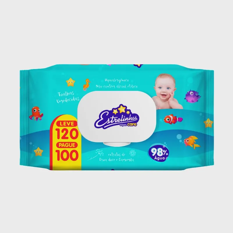 Toalha Umedecida Estrelinha Wipes Care Leve 120 Pague 100 Unidades
