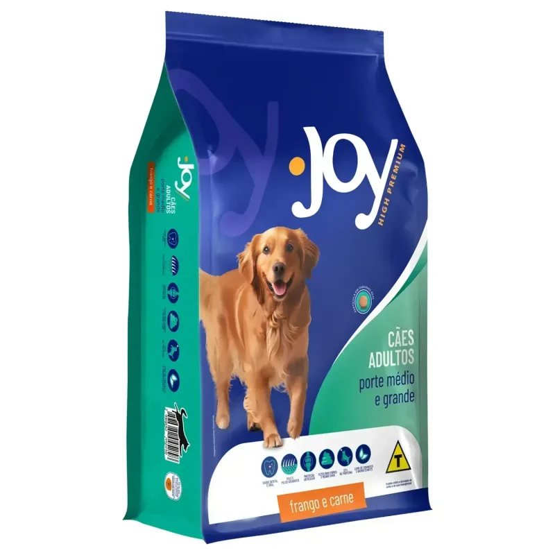 Ração Joy High Premium Cães Adultos Raças Médias e Grandes Frango e Carne - Joy - Cachorro