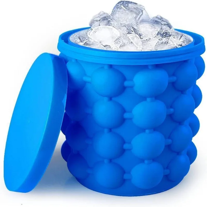 Balde De Gelo De Silicone 4 Em 1 Com Tampa Forma Para 120 Cubos E Praticidade Para Sua Bebida