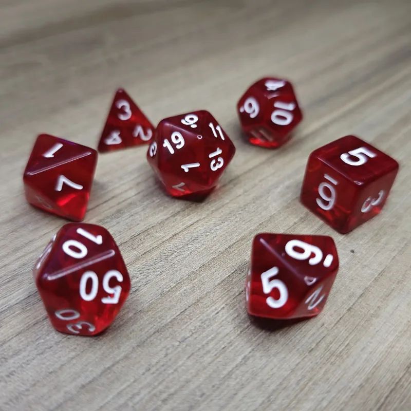 Kit 7 Dados Rpg De Mesa Papel Meclada Vermelha D4 D6 D8 D10 D12 D20 D100 D% Compativel D&amp;d Tormenta