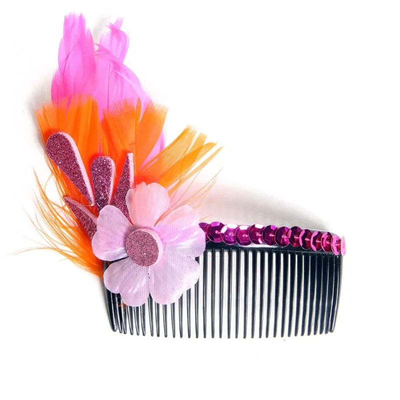 Acessório Para Cabelo Carnaval Rosa Com Penas Carnaval
