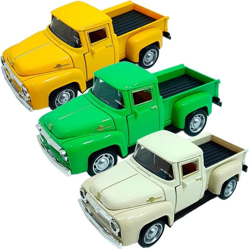 Miniatura de Carrinho Camionete Pickup F-100 em Metal Escala 1:32 Amarelo Bege Verde Kit 3 Outras