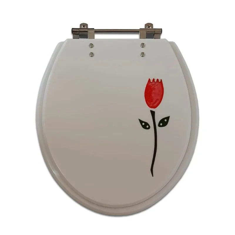 Assento Oval Decorado Flor Branco Poliart