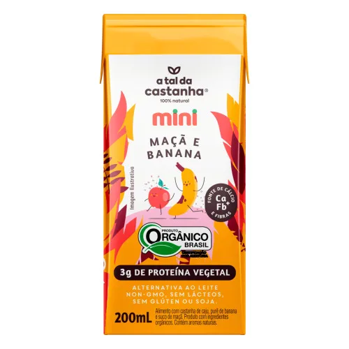 BEBIDA À BASE DE CASTANHA-DE-CAJU ORGÂNICA MAÇÃ E BANANA A TAL DA CASTANHA MINI CAIXA 200ML - A TAL DA CASTANHA - Bebidas