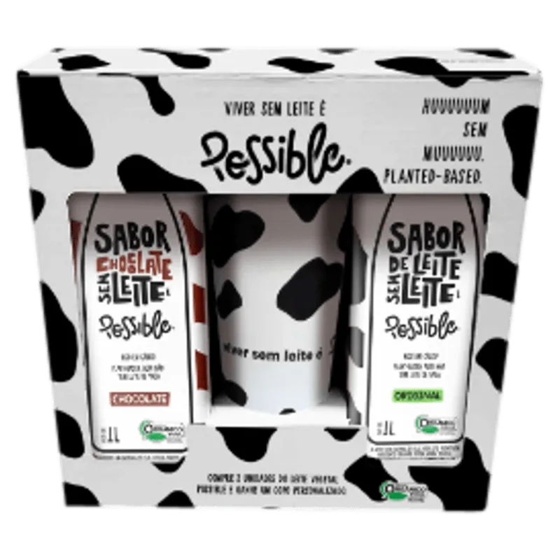 Kit Bebida Orgânica à Base de Castanha-de-Caju Chocolate + Original Possible 1l Cada Grátis Copo Personalizado