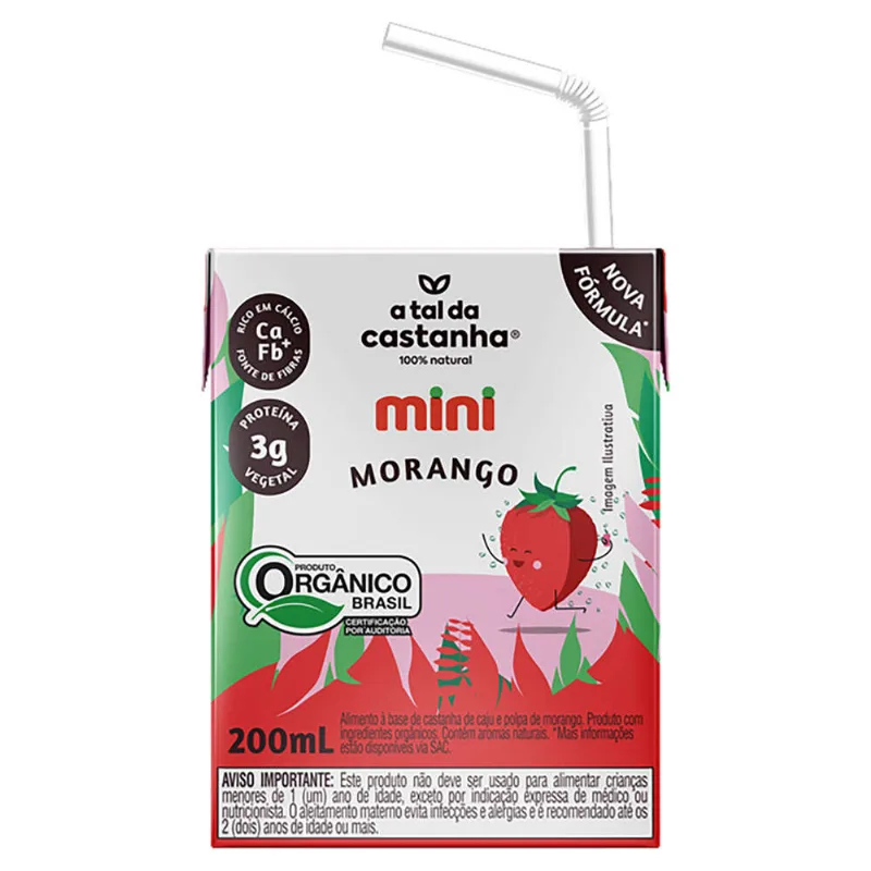 Bebida à Base de Castanha-de-Caju Orgânica Morango A Tal da Castanha Mini Caixa 200ml