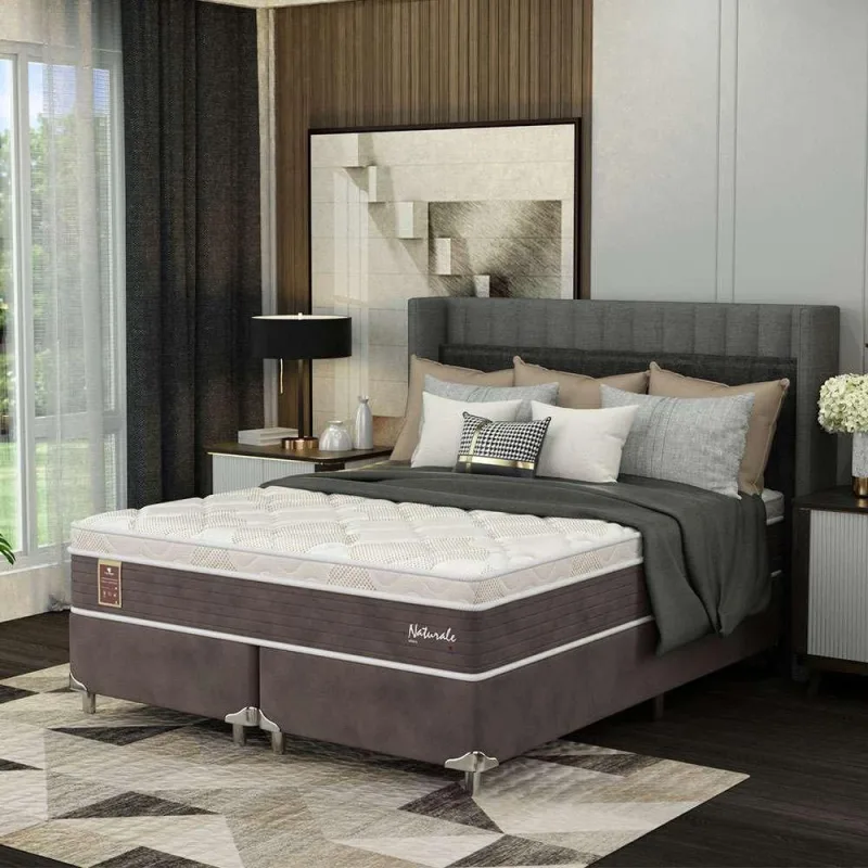 Cama Box com Colchão Queen Naturale Molas Ensacadas e Viscoelástica Madeira Marrom - Não Disponível - Móveis