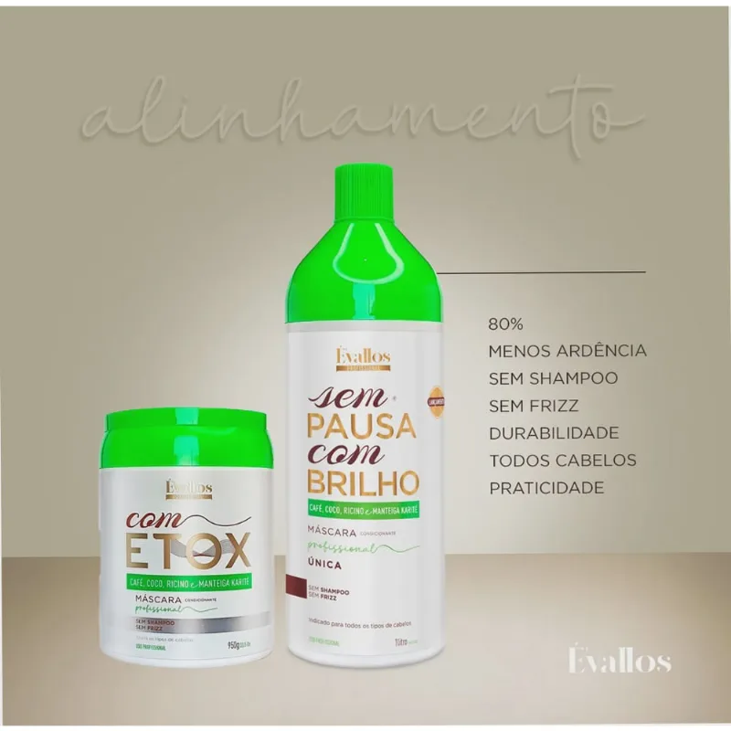 Combo Progressiva Sem Pausa Com Brilho 1000ml Com Etox 950g Evallos Profissional