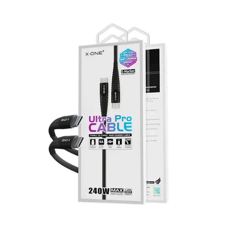 Cabo De Carga Rápida X-ONE Ultra Pro 240w Preto 1.2m Tipo C