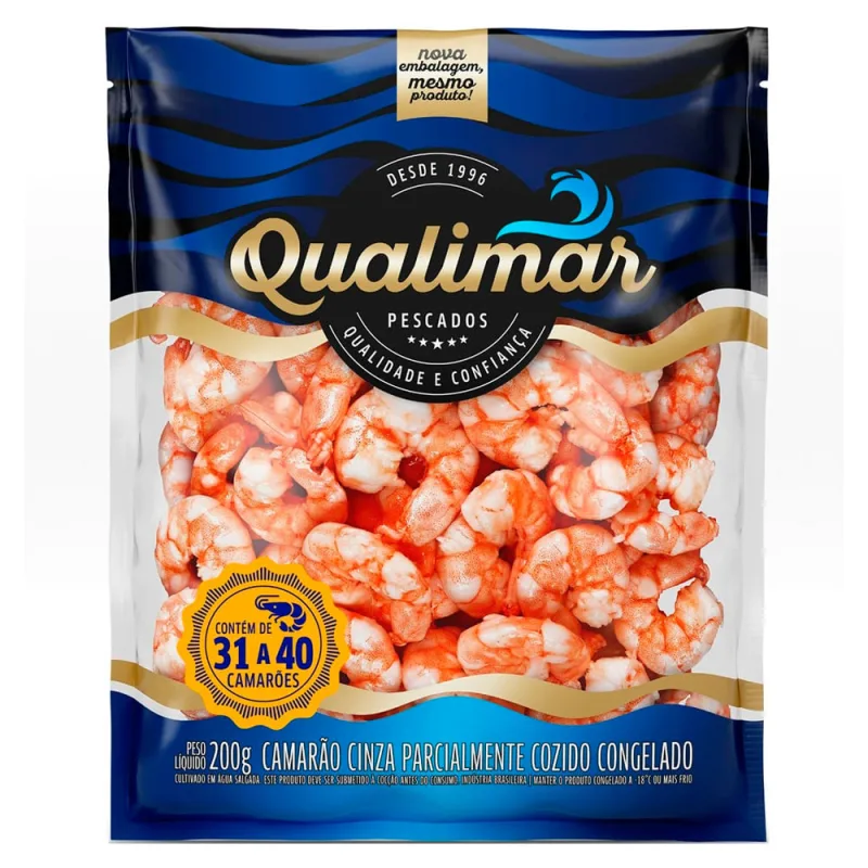 Camarão Cinza Qualimar 31/40 Sem Casca Congelado 200g - Qualimar