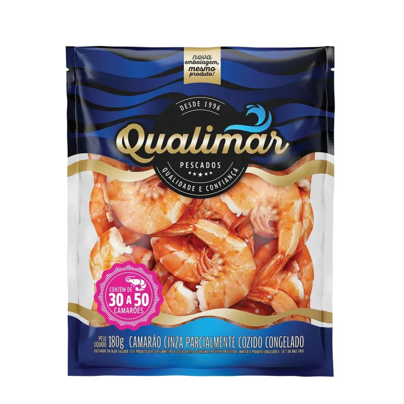 Camarão Qualimar sem Cabeça 30/50 Congelado 180g - Qualimar