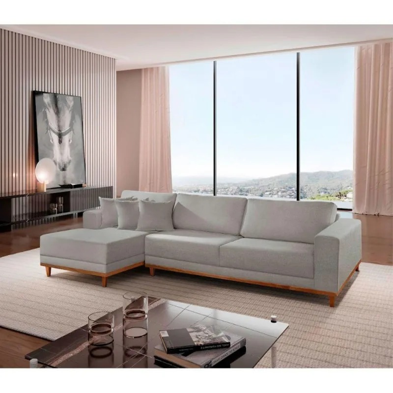 Sofá Cronos Linho 4 Lugares Chaise Lado Esquerdo Meu Sofá On A230 Linho Cinza - OUTRAS - Móveis