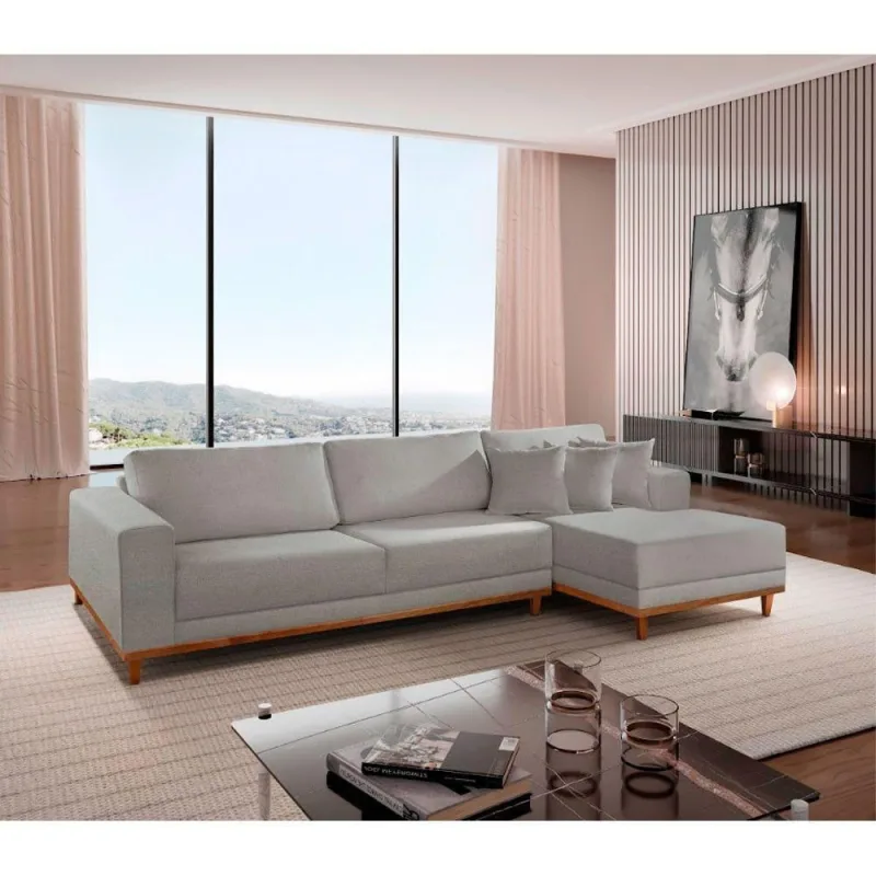Sofá Cronos Linho 4lug Chaise Lado Direito Meu Sofá Online A230 Linho Cinza - OUTRAS - Móveis