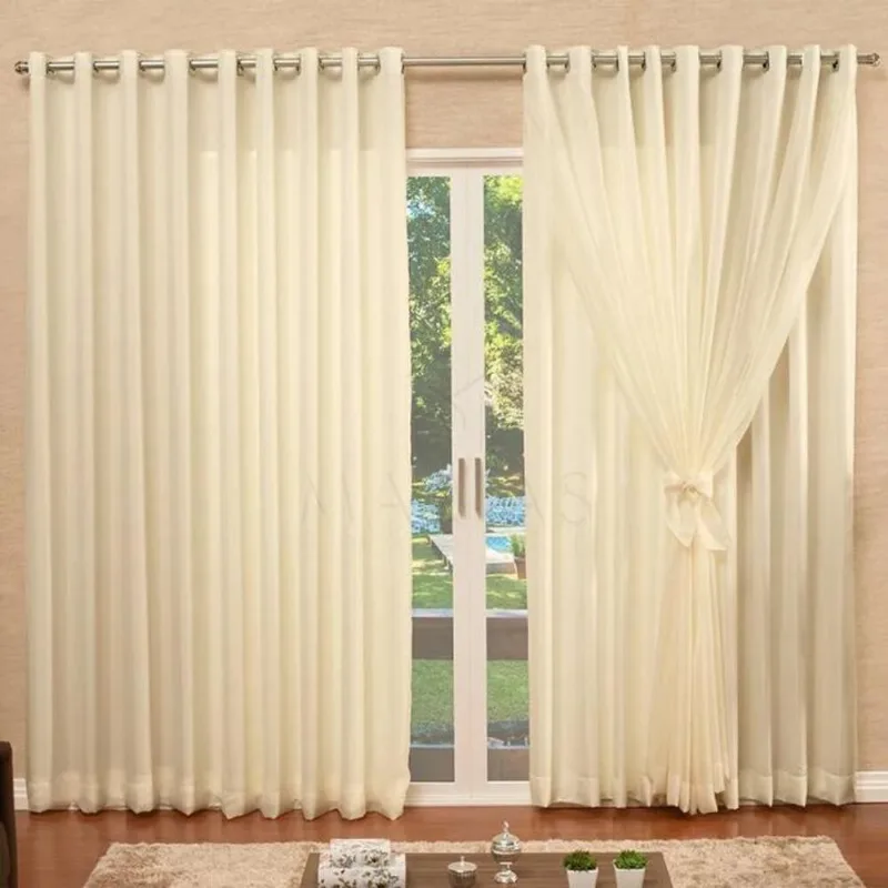 Cortina Voil Pérola Forro Micro Fibra 5.00X2.60 Para Varão