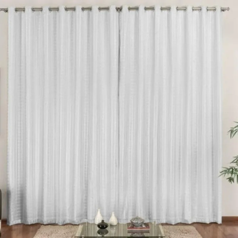Cortina Voil Xadrez Branco Blackout 3,00X2,80 Ilhós Cromado