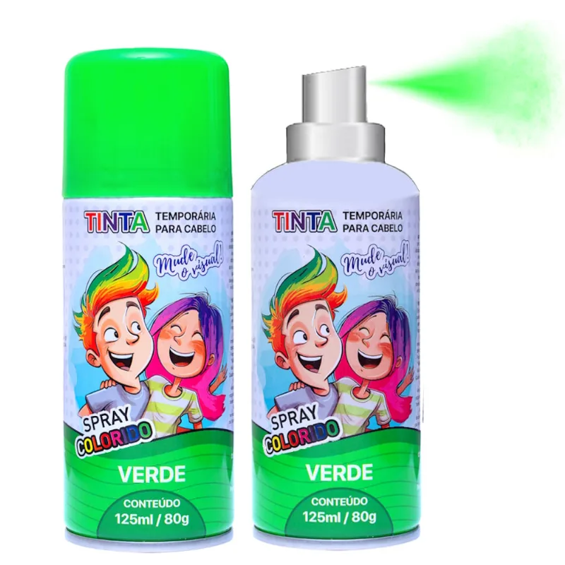2 Tintas Spray Cabelo Maluco Lavável Carnaval Infantil Verde
