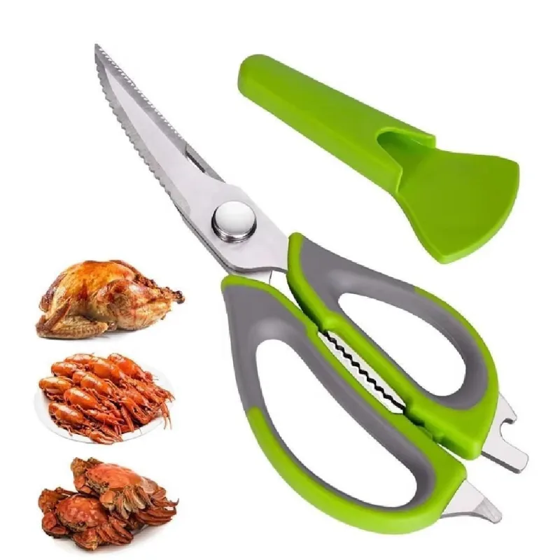 Tesoura Culinária Multifunções 6 em 1 Aço Inox para Cozinha Verde Yeet
