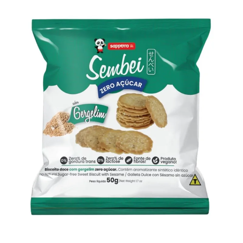 Biscoito Doce Sembei Zero Açúcar Cookie Sembei Gergelim Zero Açúcar 50g