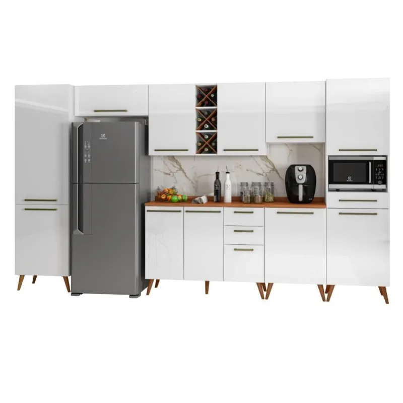 Armário Cozinha Completa Com Adega Favorita Branco/Nature - OUTRAS - Móveis