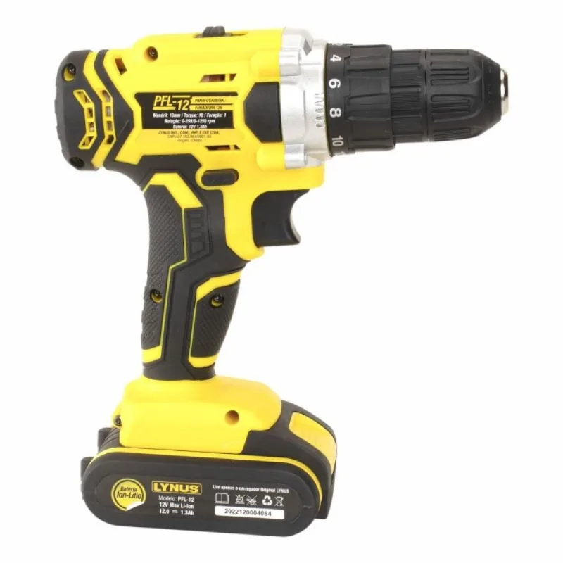 Parafusadeira 12V 1350 RPM Com Bateria e Bits PFL-12 Lynus
