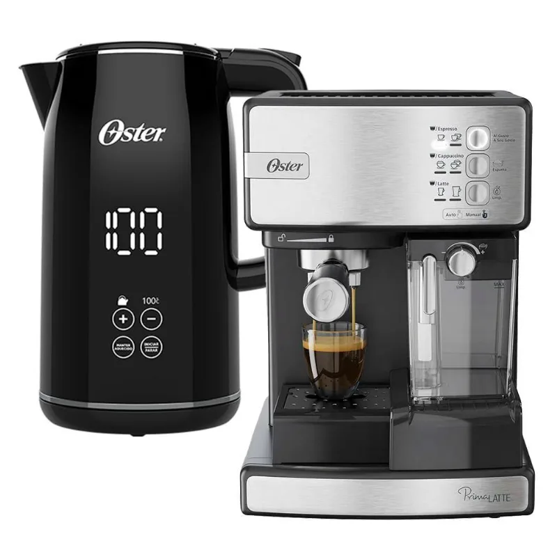 Kit Cafeteira Espresso Nova Primalatte E Chaleira Digital Black Oster 1,7L 220V