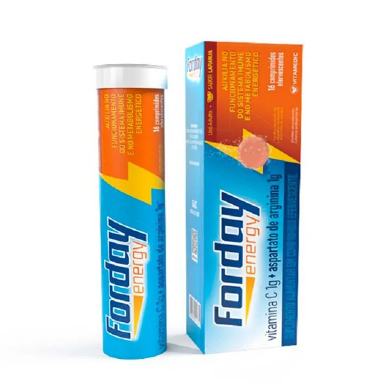Forday Energy Vitamina C 1g + Aspartato de Arginina 1g 16 Comprimidos Efervescentes Sabor Laranja Vitamedic