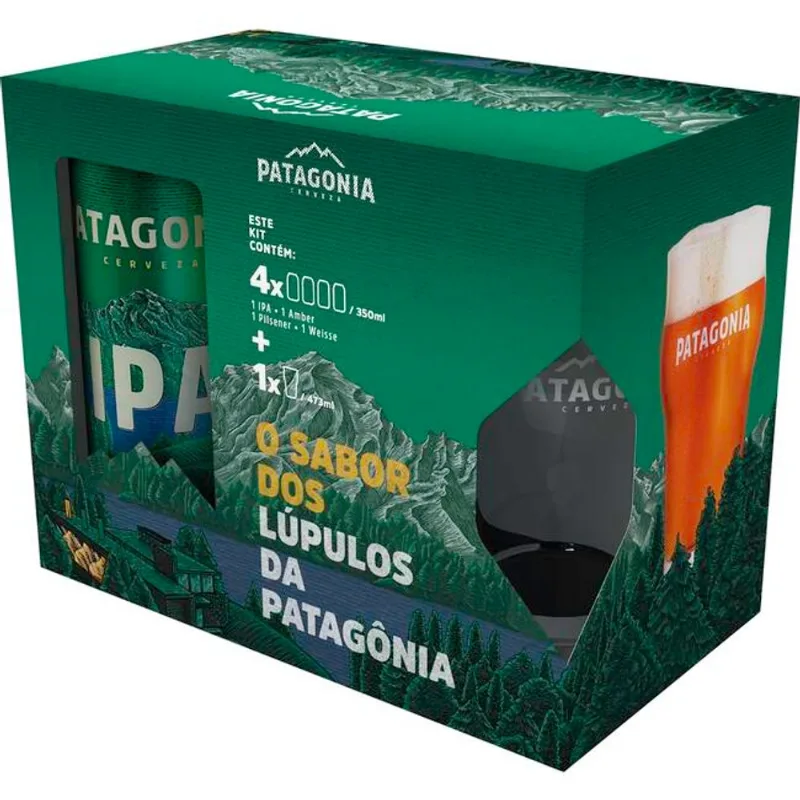 Kit Cerveja Patagonia 4 Latas + 1 Copo 1Kit