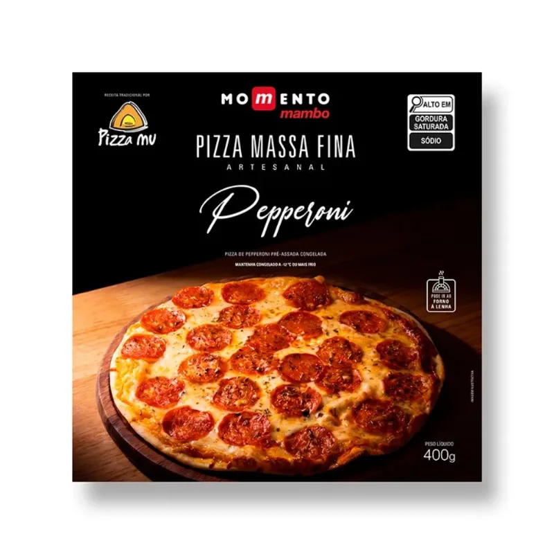 Pizza Pepperoni Massa Fina Artesanal Congelada Momento Mambo 400g