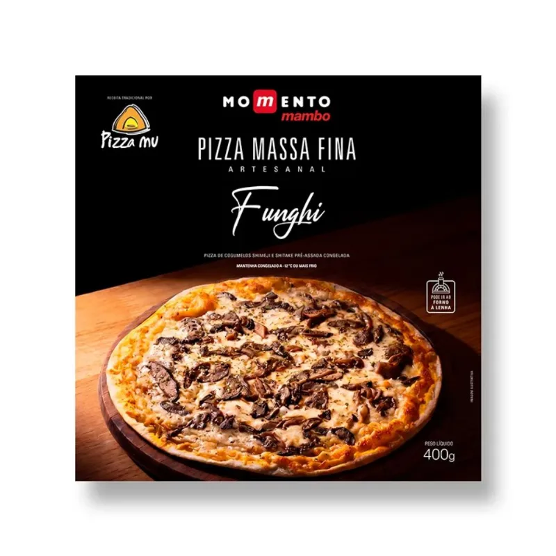 Pizza Funghi Massa Fina Artesanal Congelada Momento Mambo 400g