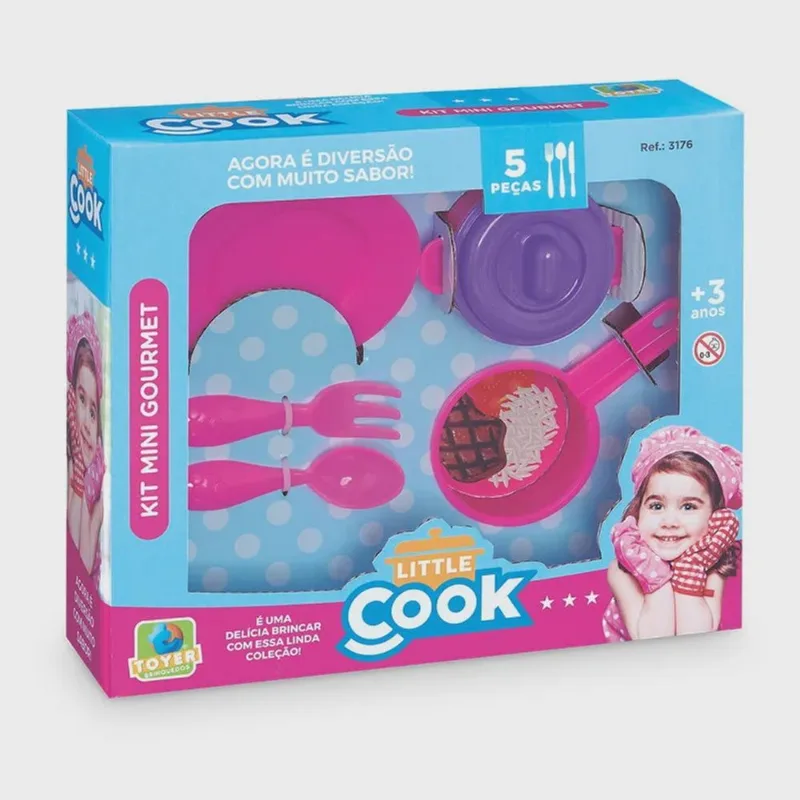 Kit cozinha rosa mini gourmet little cook toyer brinquedos 5 peças