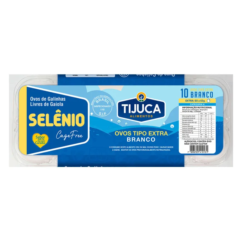 Ovos Tijuca Cage Free Branco Extra Selênio com 10 Unidades - Tijuca - Hortifruti