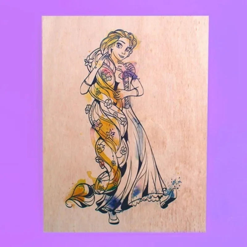 Quadro Rapunzel Princesa Disney Aquarela Quadrado em Madeira com Fixação Simples Roxo - OUTRAS - Agro