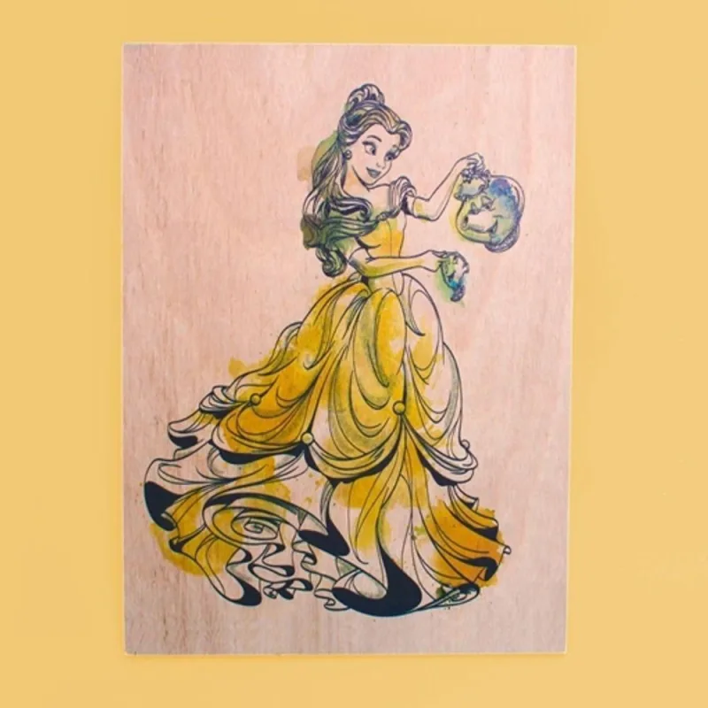 Quadro Bela Princesa Disney Aquarela Quadrado 19x19x2CM em Madeira Parafuso Branco - OUTRAS - Agro